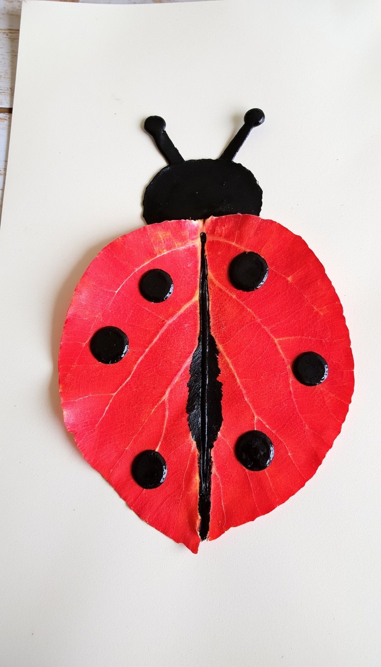 14. Leaf-Printed Ladybug Art