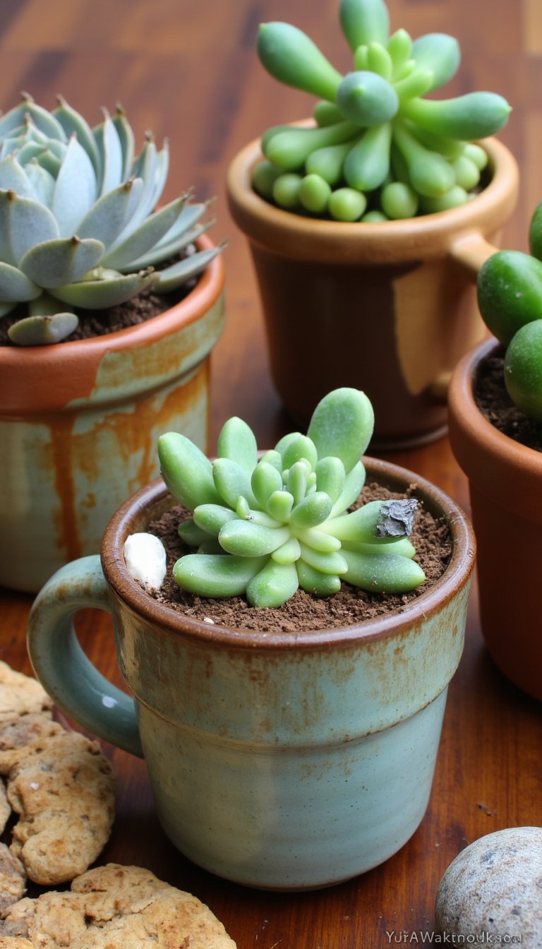 5. Upcycled Succulent Planters from Old Mugs