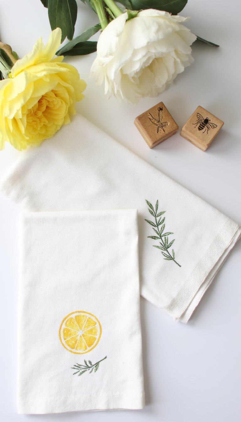 6. Hand-Stamped Linen Napkins