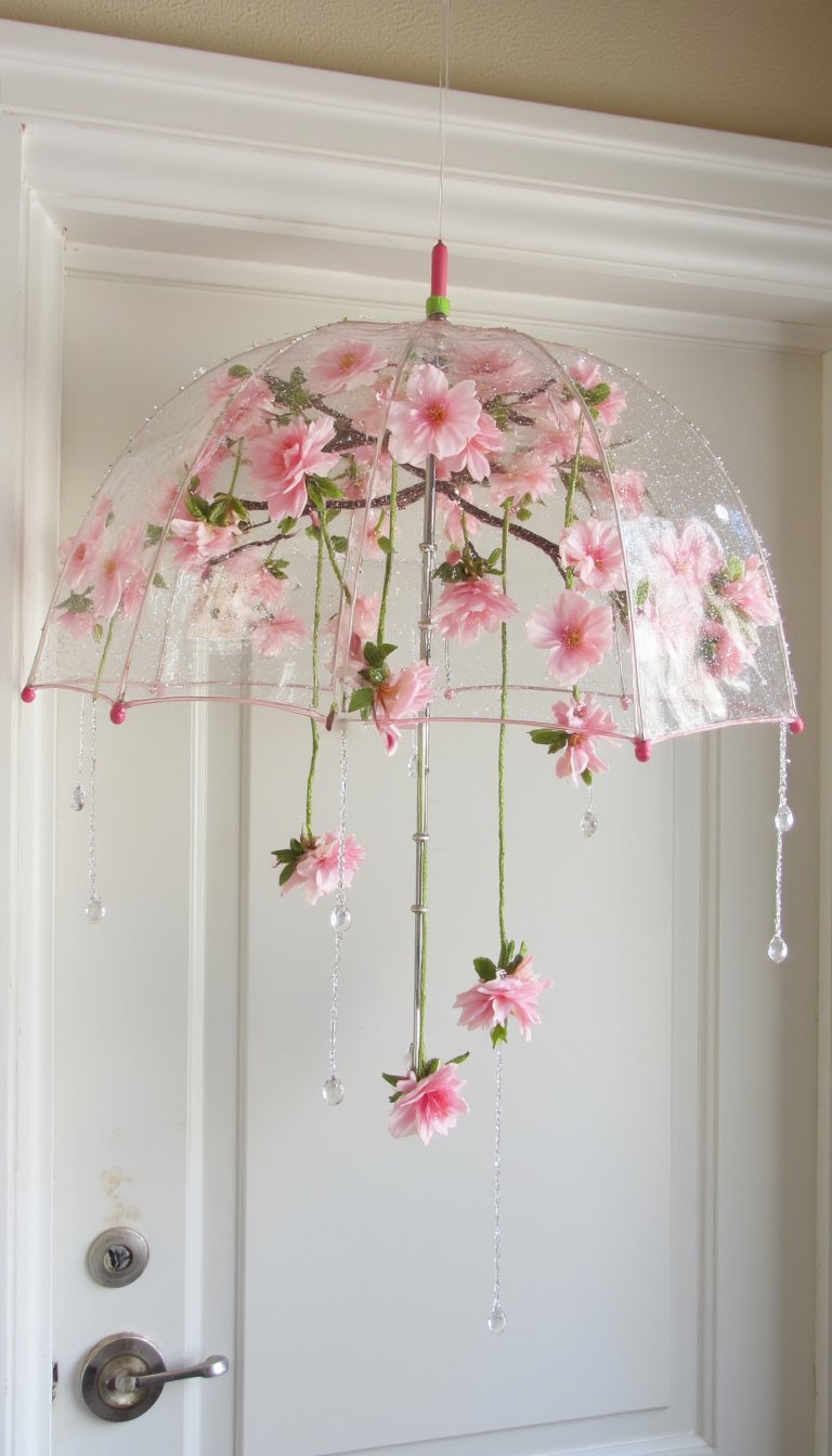18. A Clear Umbrella with Floral "Rain"