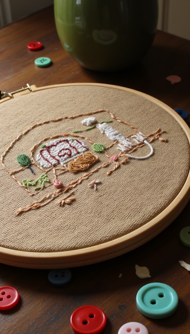 17. "Chicken Scratch" Embroidery on Burlap