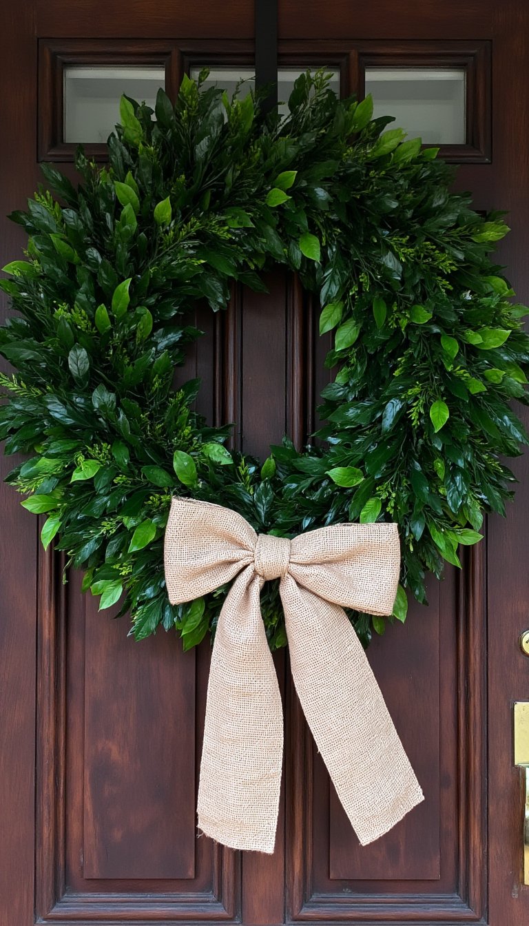 10. A Wreath of Boxwood and Burlap