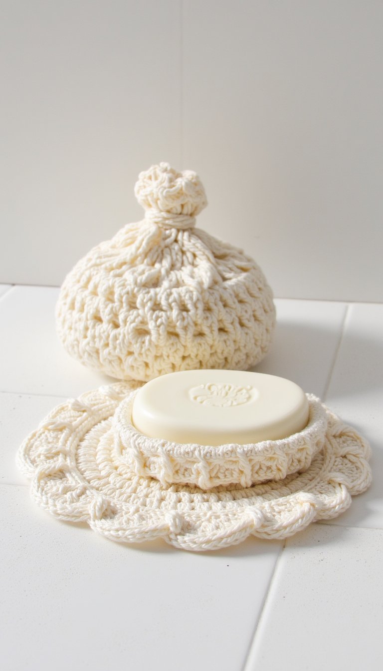 22. A Bathroom Set: Soap Saver & Shower Pouf