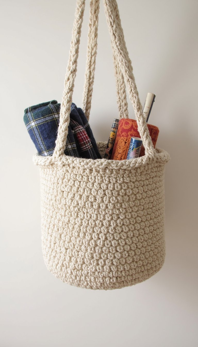 11. A Hanging Yarn Basket for Magazines or Blankets