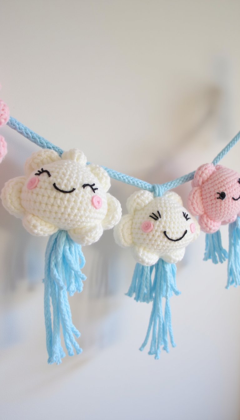 22. A Garland of Pastel Clouds with Raindrop Tassels