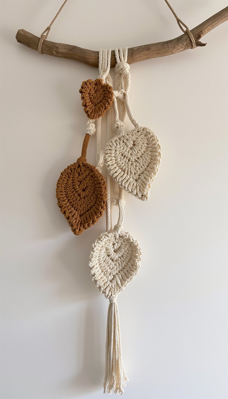 6. A Wall Hanging of Macrame-Style Leaves