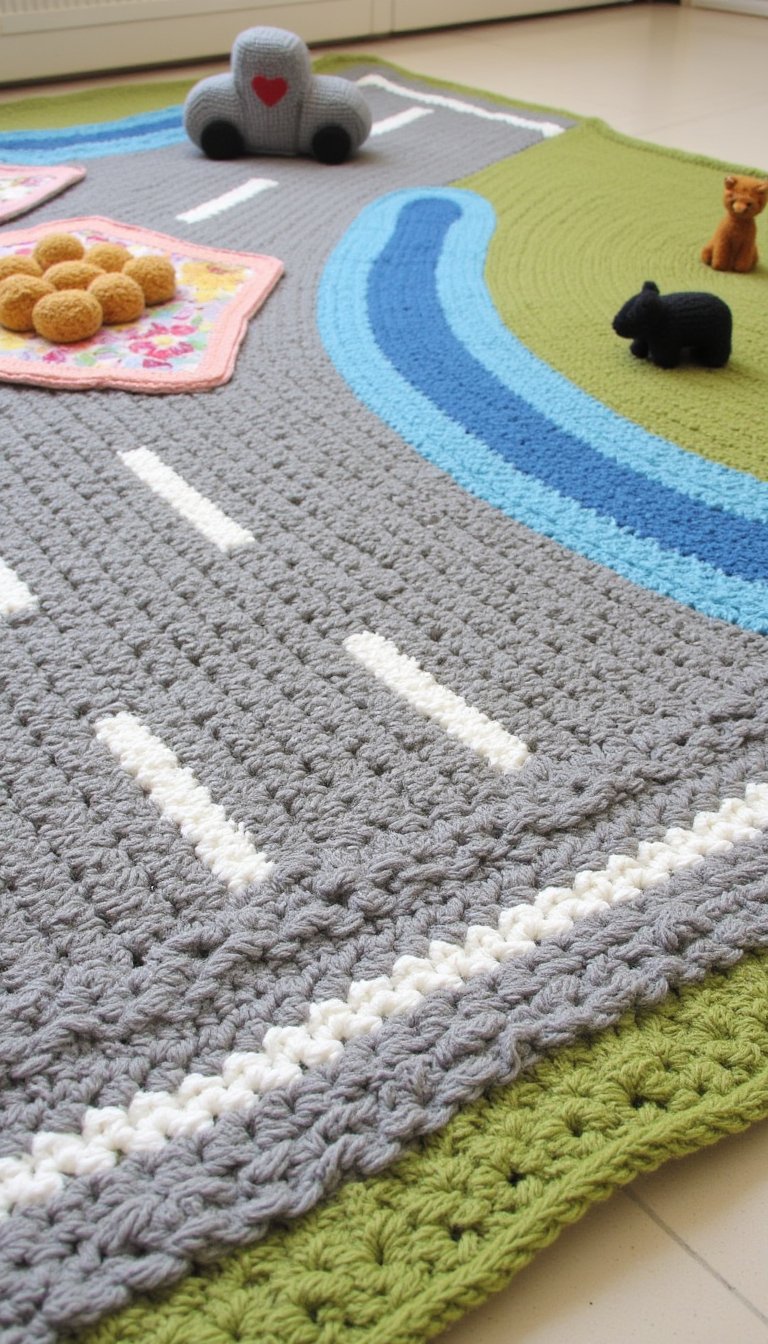 12. A Floor Play Mat with Roadways or Rivers