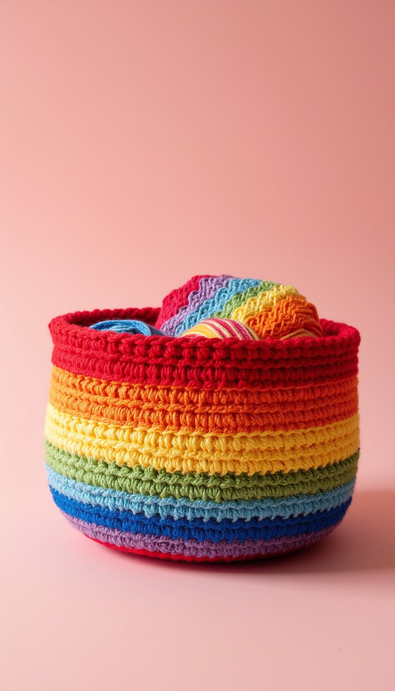 12. A Rainbow-Striped Basket for Yarn Itself