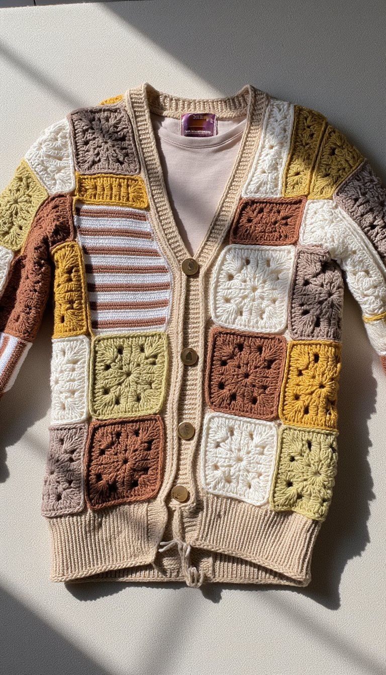 25. Patchwork Cardigan with Intentional "Mismatch"