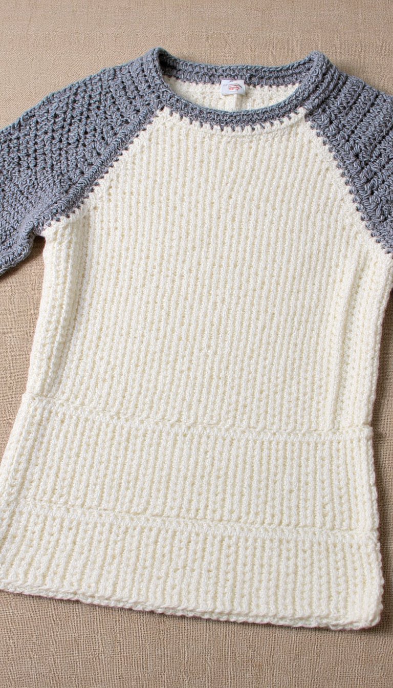 12. Sporty Raglan Sleeve Crochet Tee