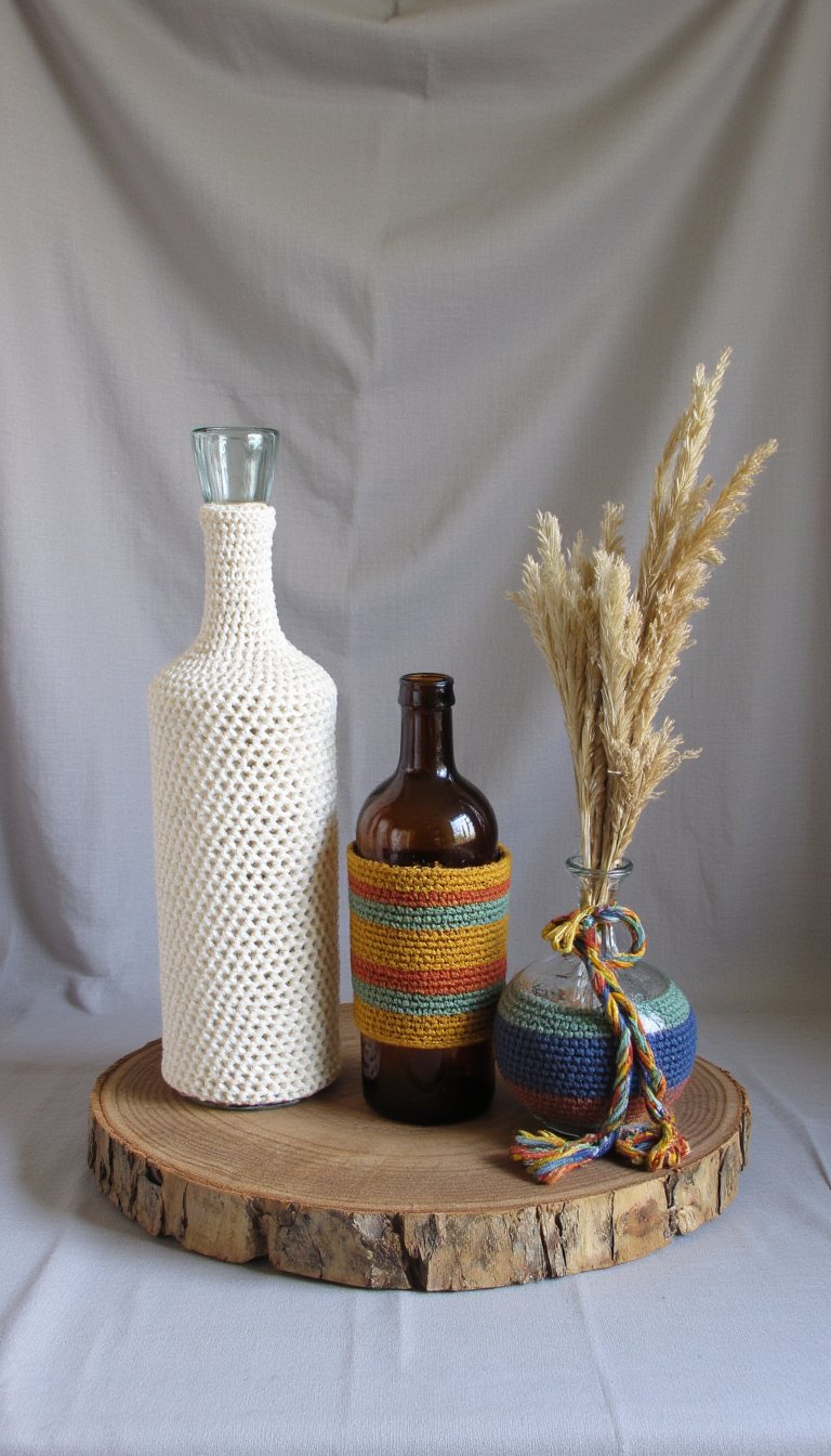 9. Upcycled Yarn-Wrapped Vases & Bottles