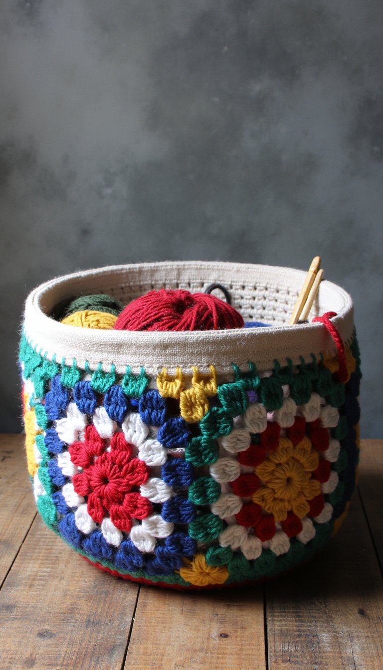 10. Magic Granny Square Storage Baskets