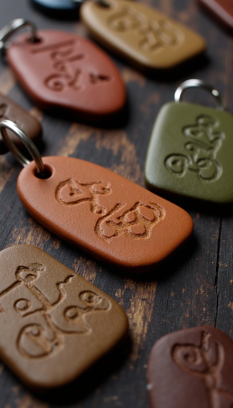 25. Embossed Leather-Look Key Fobs