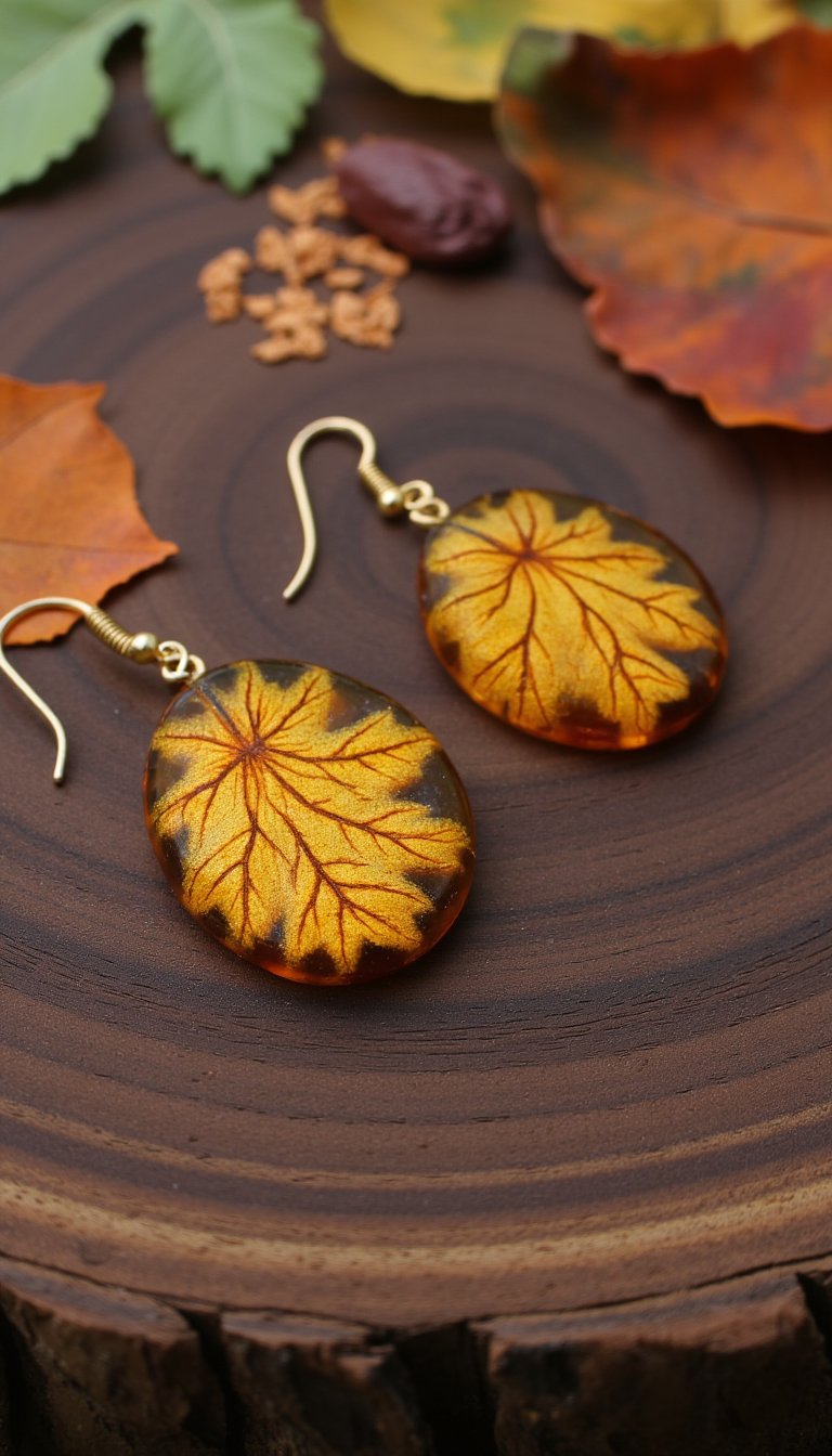 5. Autumnal Earrings with Real Foliage
