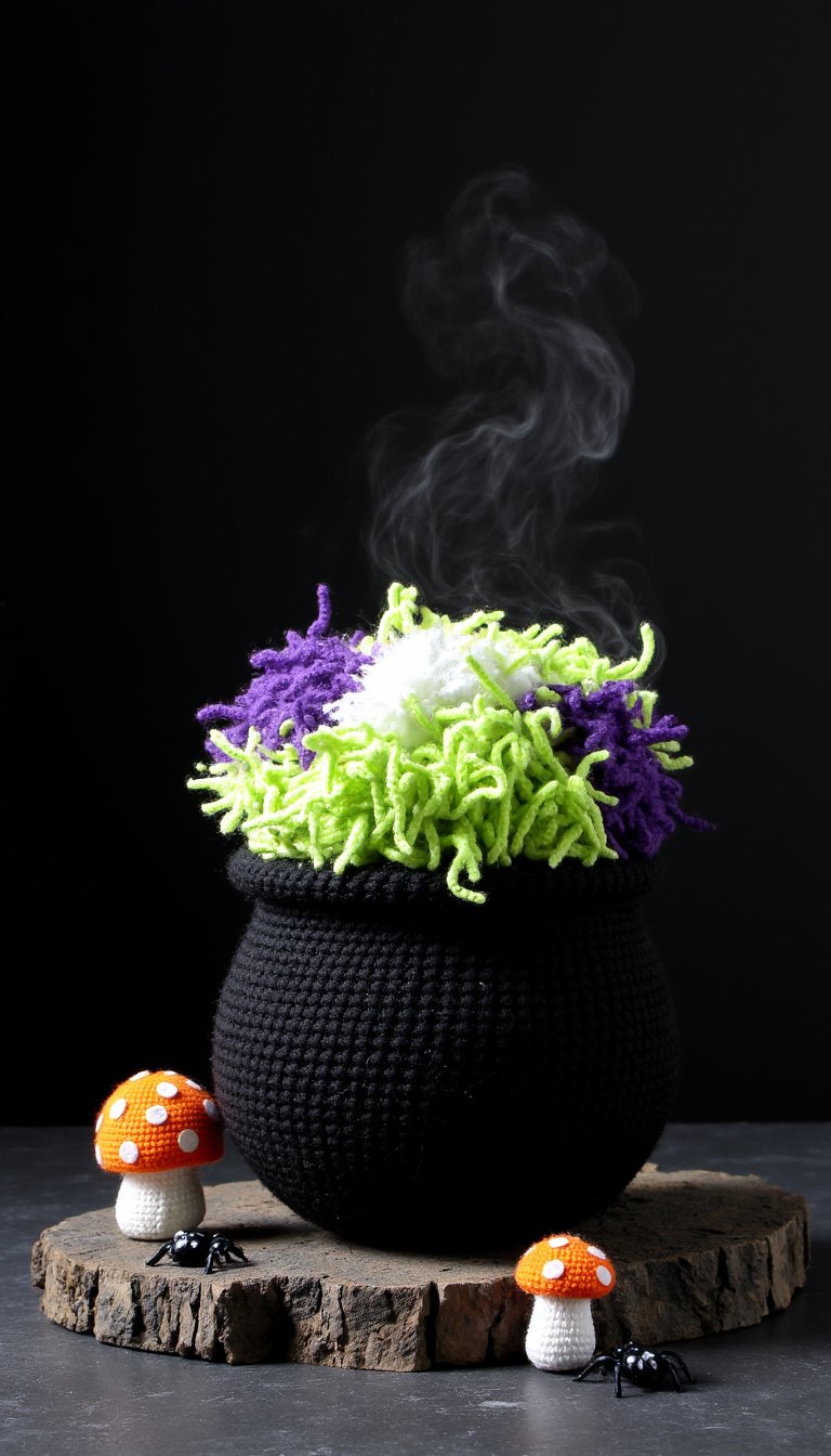 20. Crochet Cauldron with “Bubbling” Green Yarn