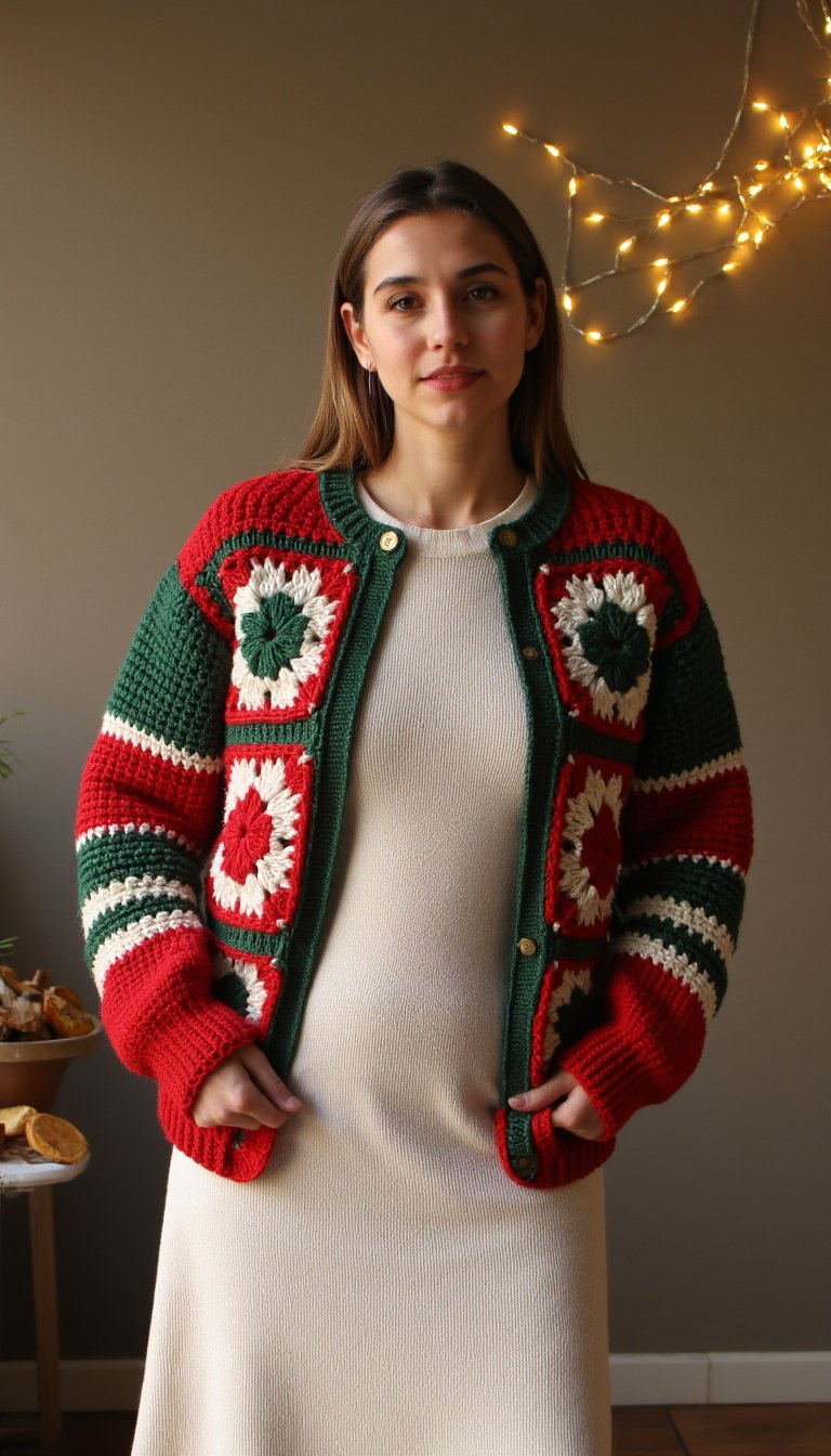 7. Granny Square Christmas Cardigan