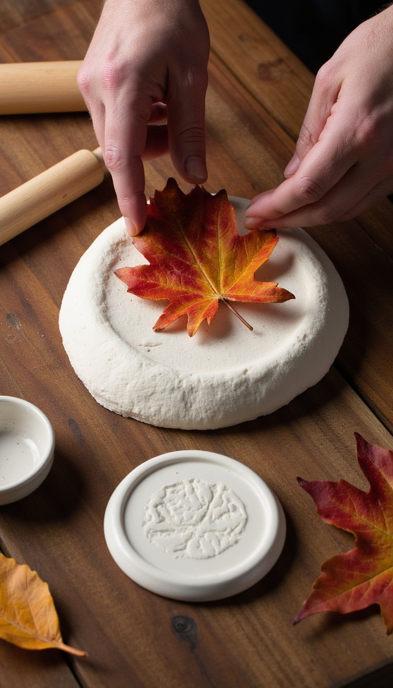 4. Clay Coasters with Pressed Leaves
