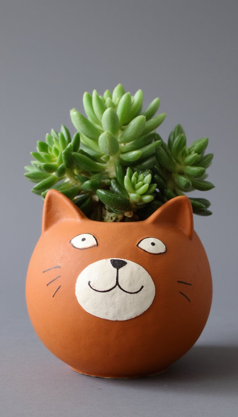 5. Clay Cat Face Planters