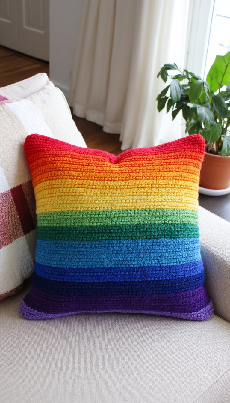 13. A Stylish Ombre Crochet Pillow Cover