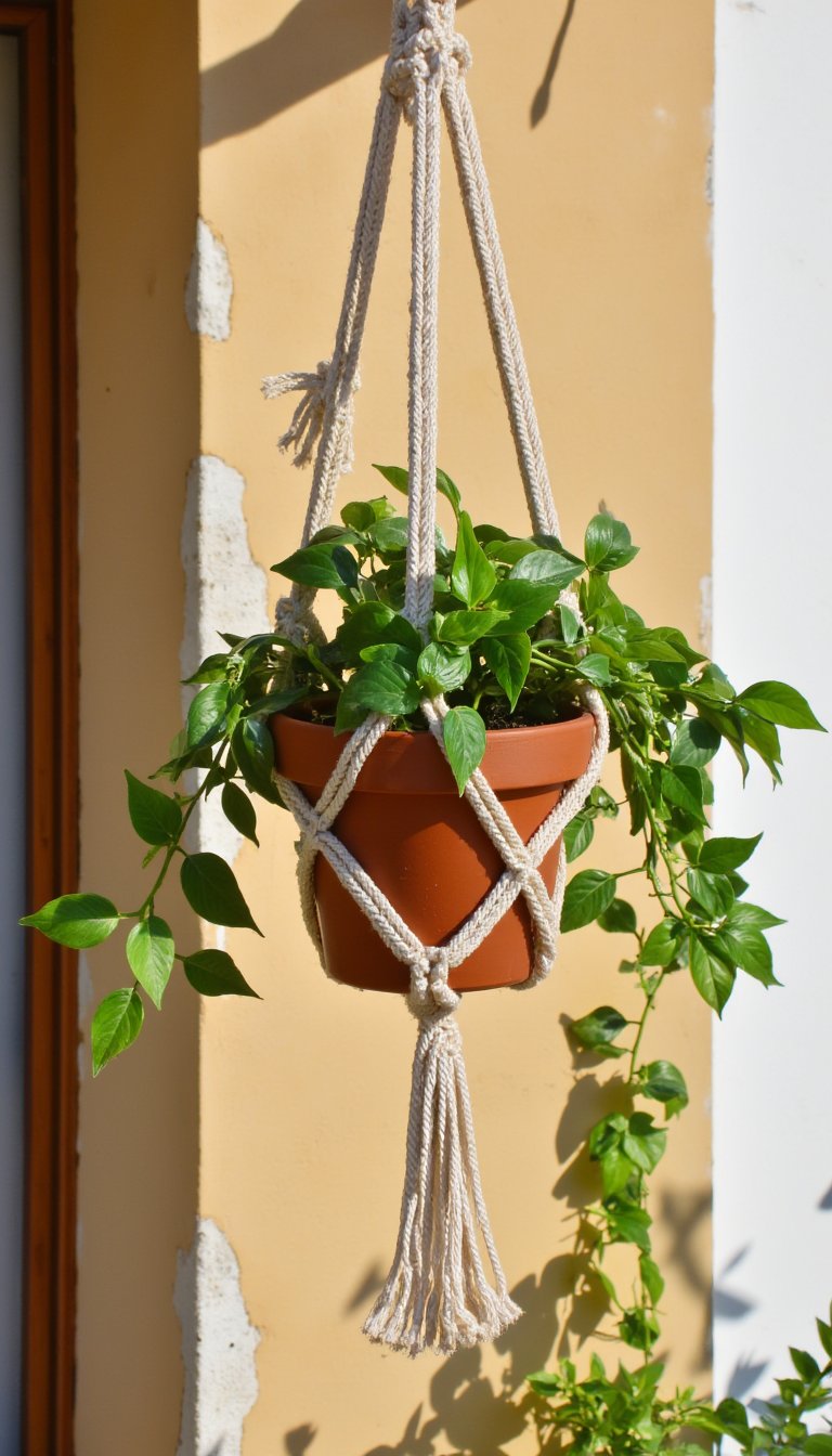 12. Simple Macramé-Style Plant Hanger
