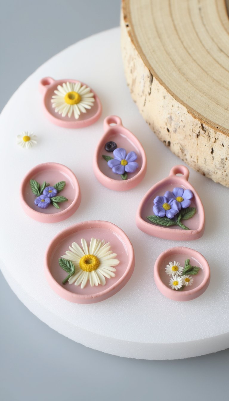 13. Delicate Pressed Flower Pendants