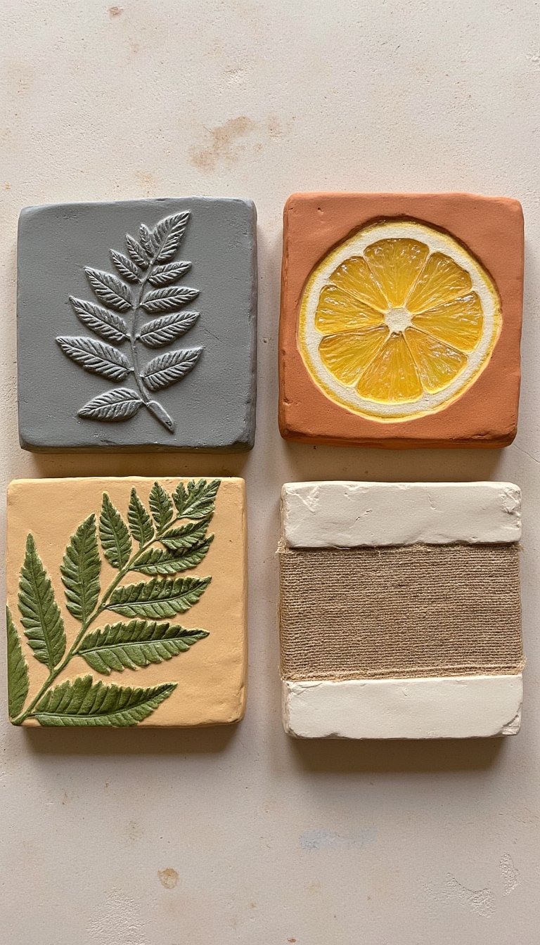 9. Textured Coasters with Natural Imprints