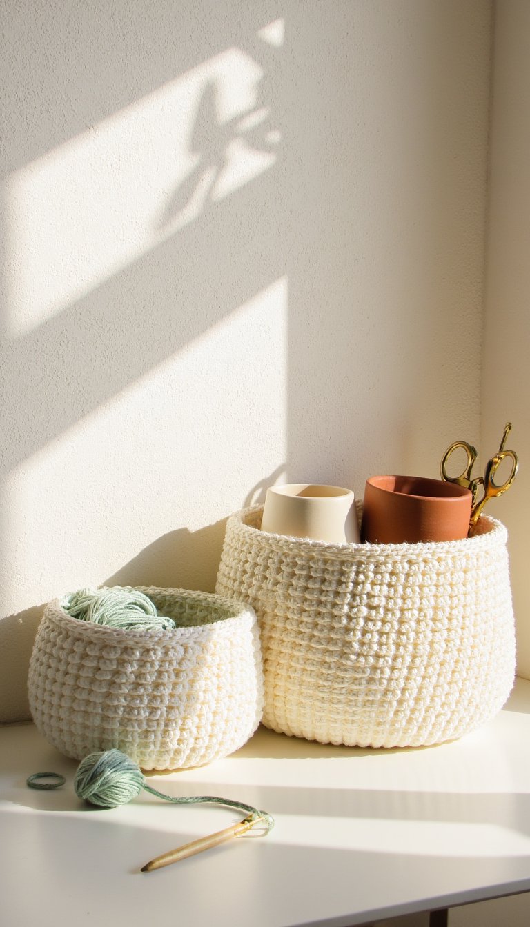 17. 3D Crochet Wall Basket Set