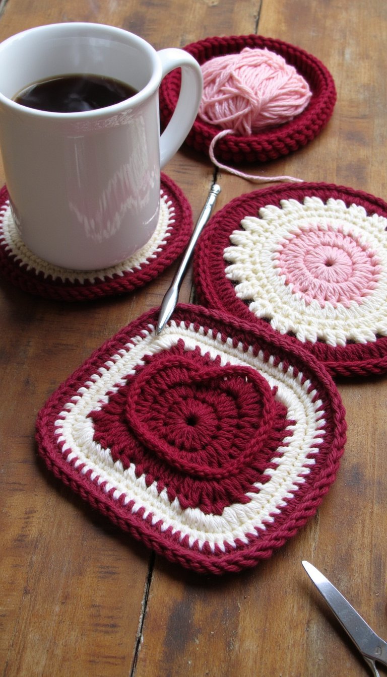 2. Quick-Stitch Valentine's Coasters