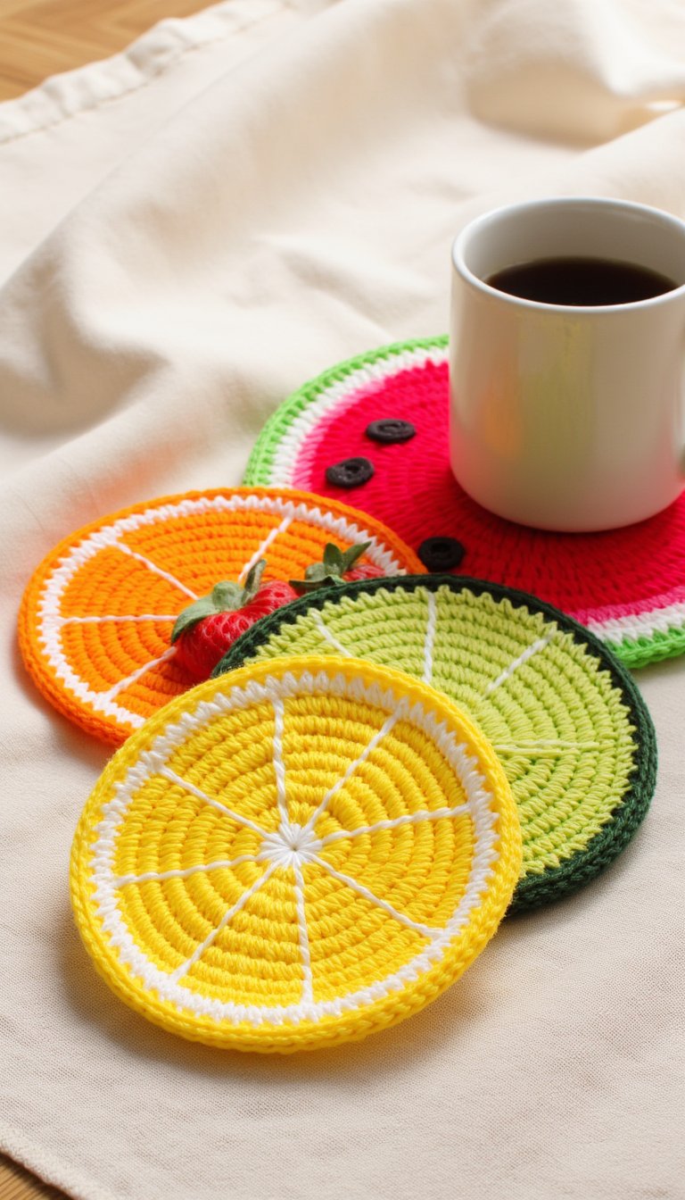 11. Crochet Fruit Slice Coasters