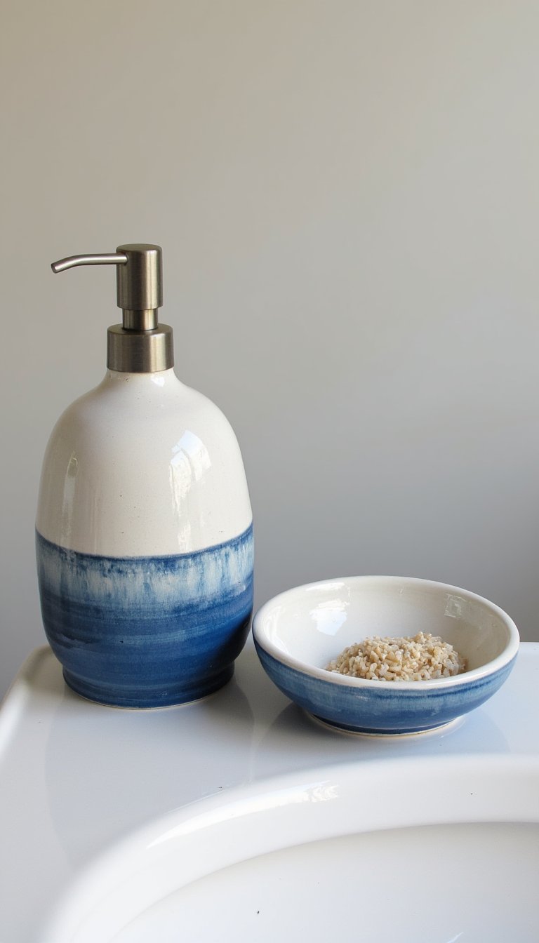 12. A Handbuilt Clay Soap Dispenser & Dish Set