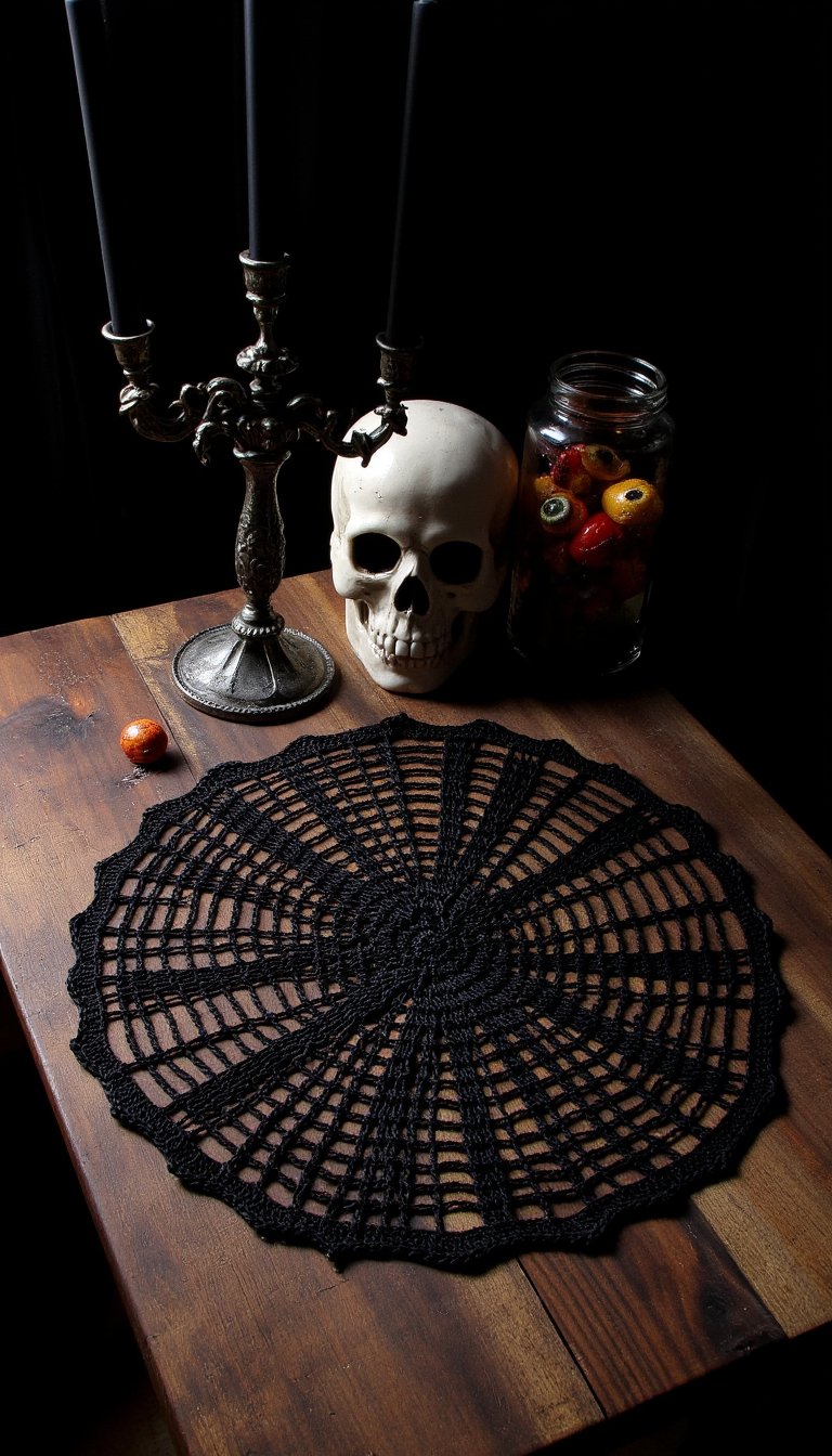 11. Spider-Web Doily for a Spooky Vignette
