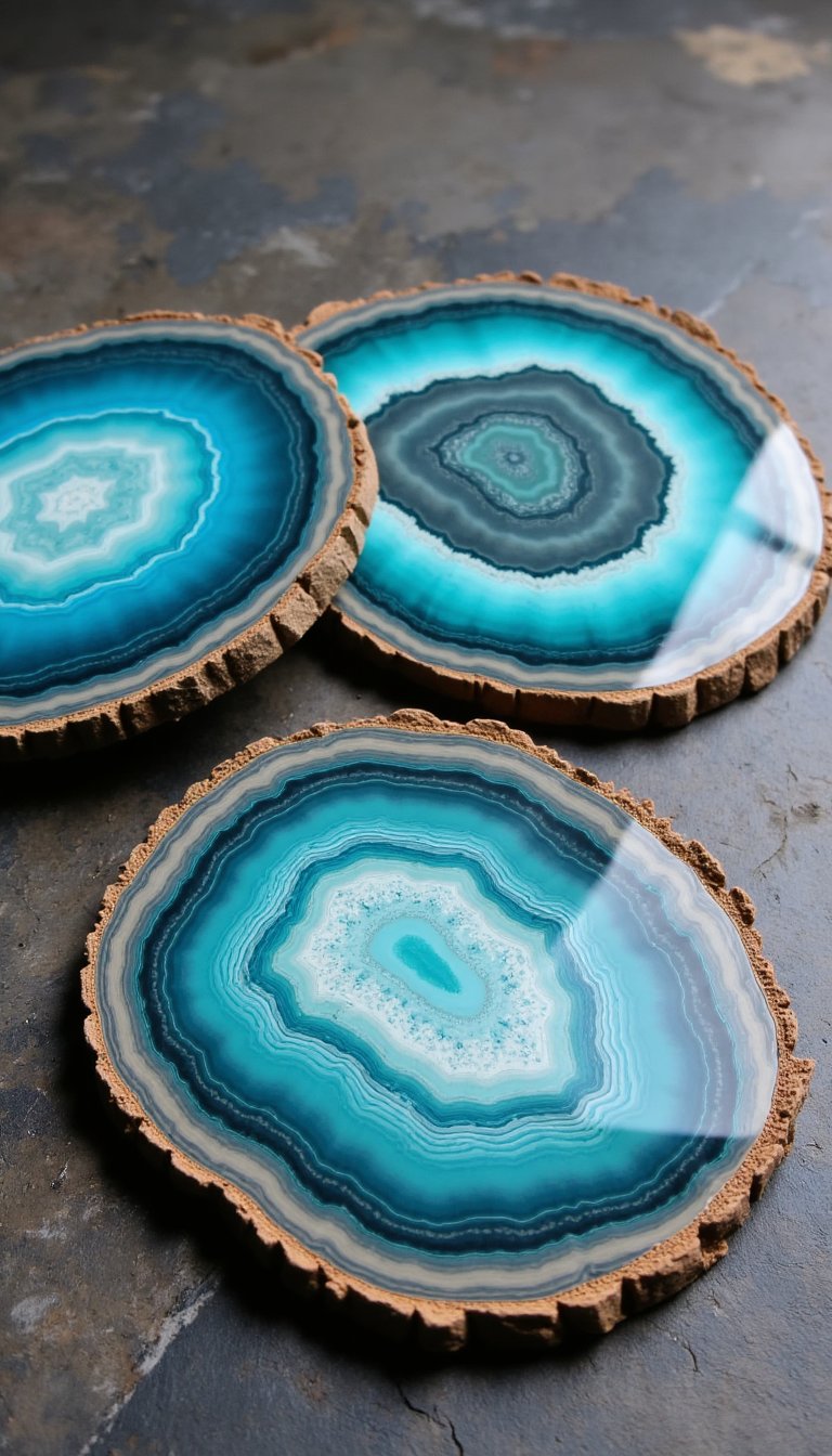 9. Ocean Vibes: Agate Slice-Inspired Coasters