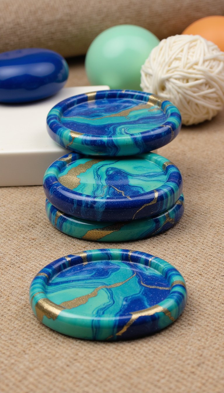 1. Glossy Marbled Desk Coasters