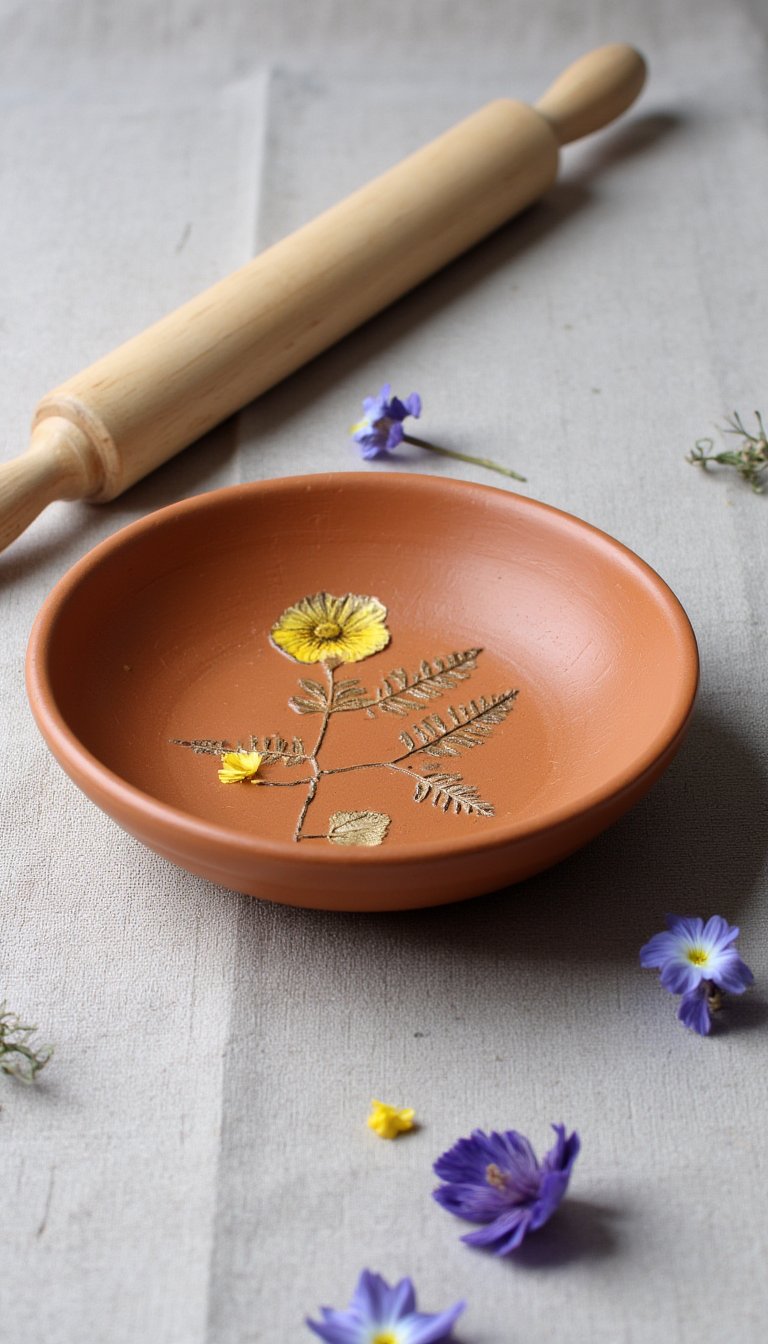7. Pressed Flower Clay Dishes