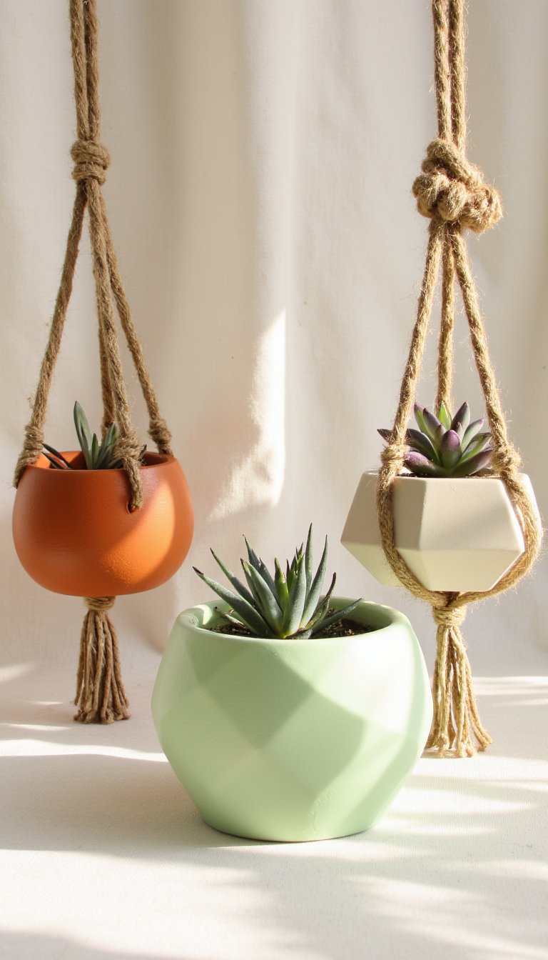 10. Hanging Planters with Macrame Detail