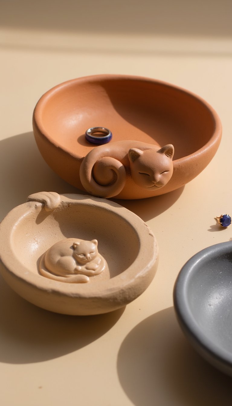4. Clay Cat Jewelry Dishes