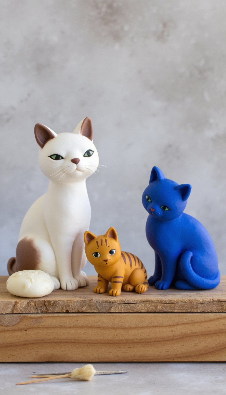 1. Whimsical Clay Cat Figurines
