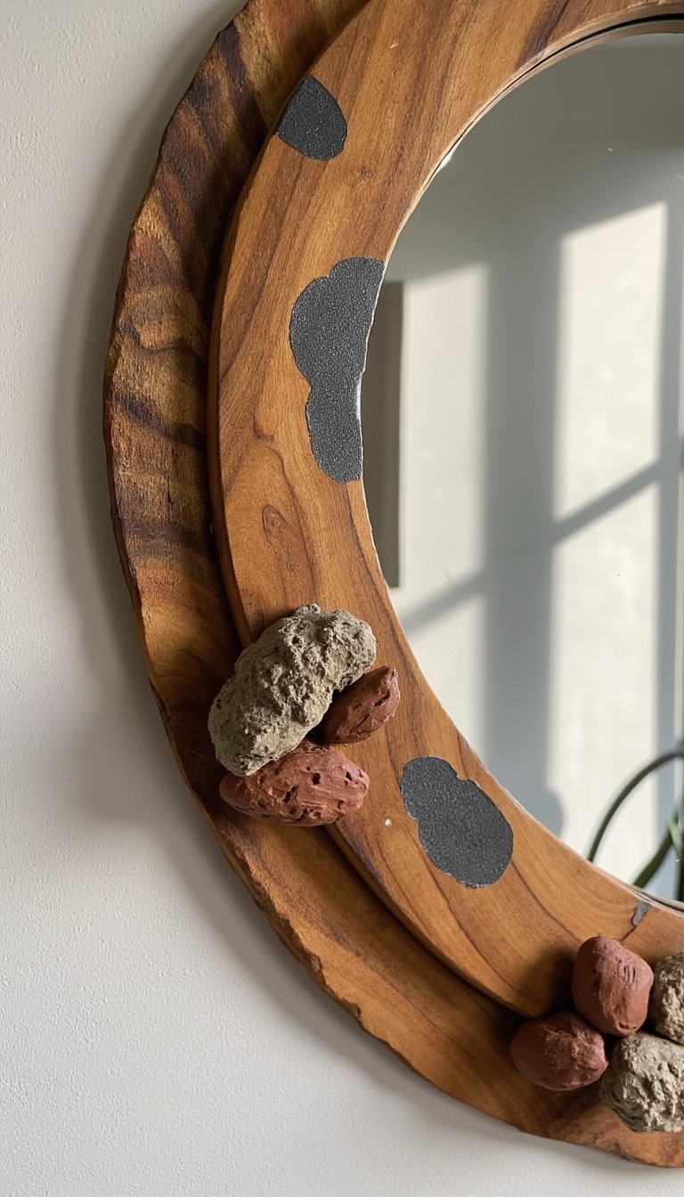 13. Rustic Fusion with Wood & Clay