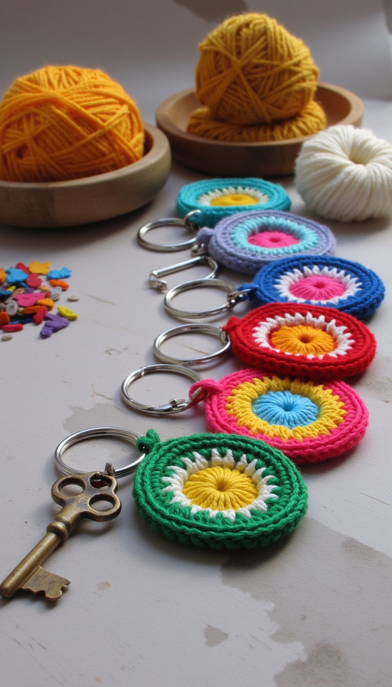 13. Colorful Popcorn Stitch Keychains