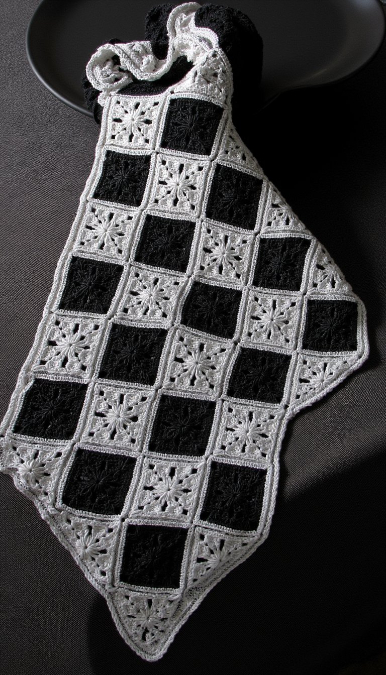 7. The Elegant Filet Crochet Table Runner
