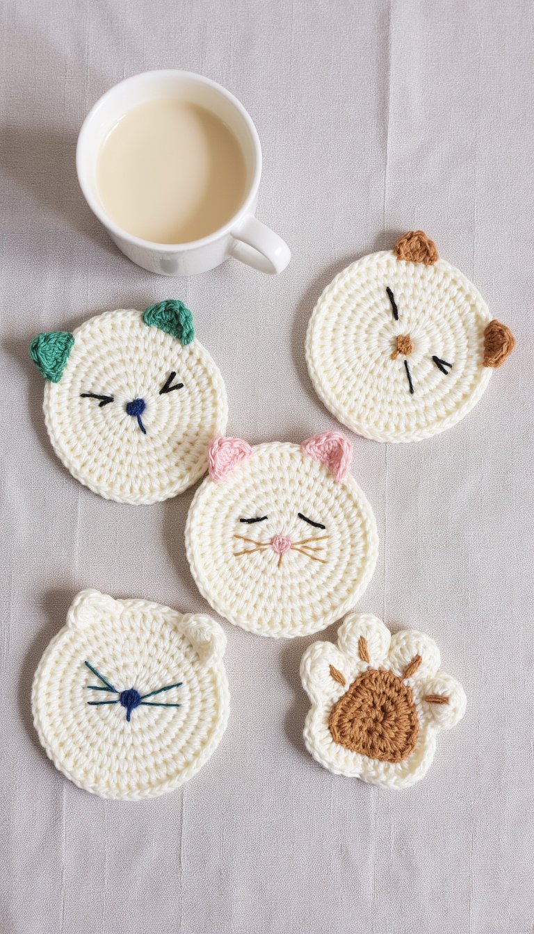 4. Set of Playful Cat Coasters