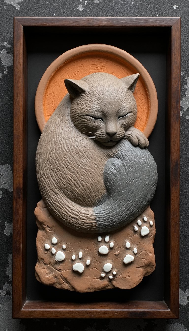7. Textured Clay Cat Wall Art