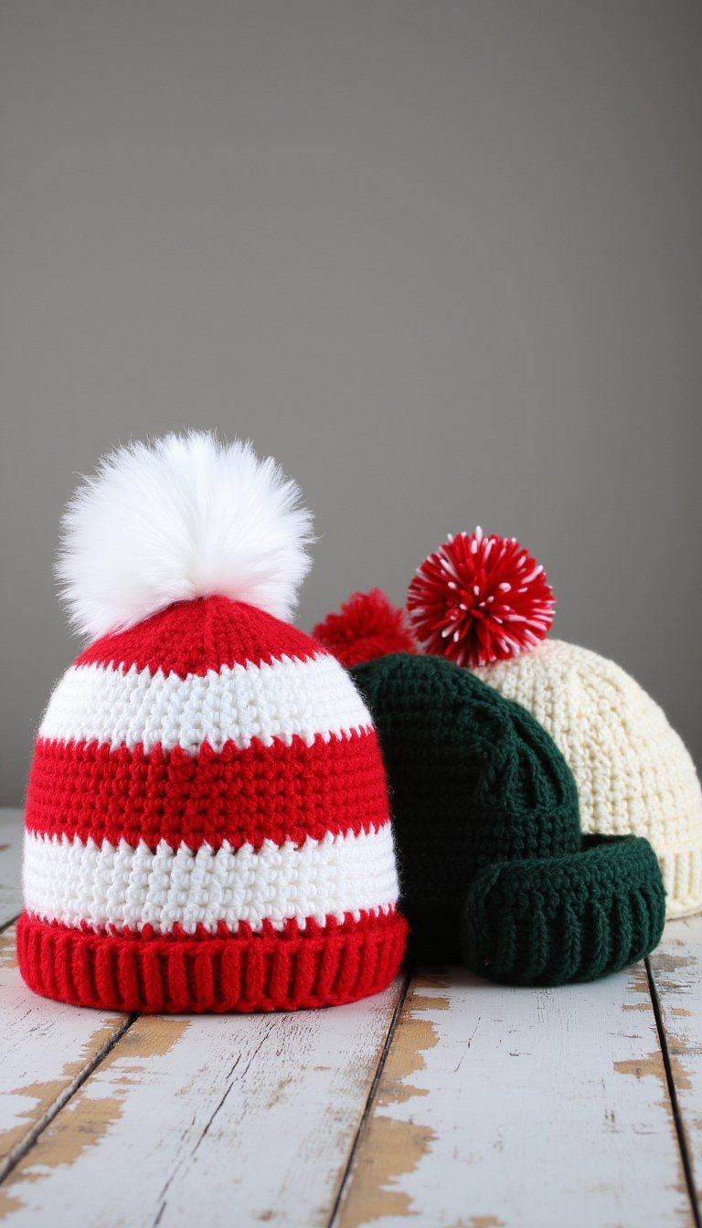 8. Festive Pom-Pom Beanies