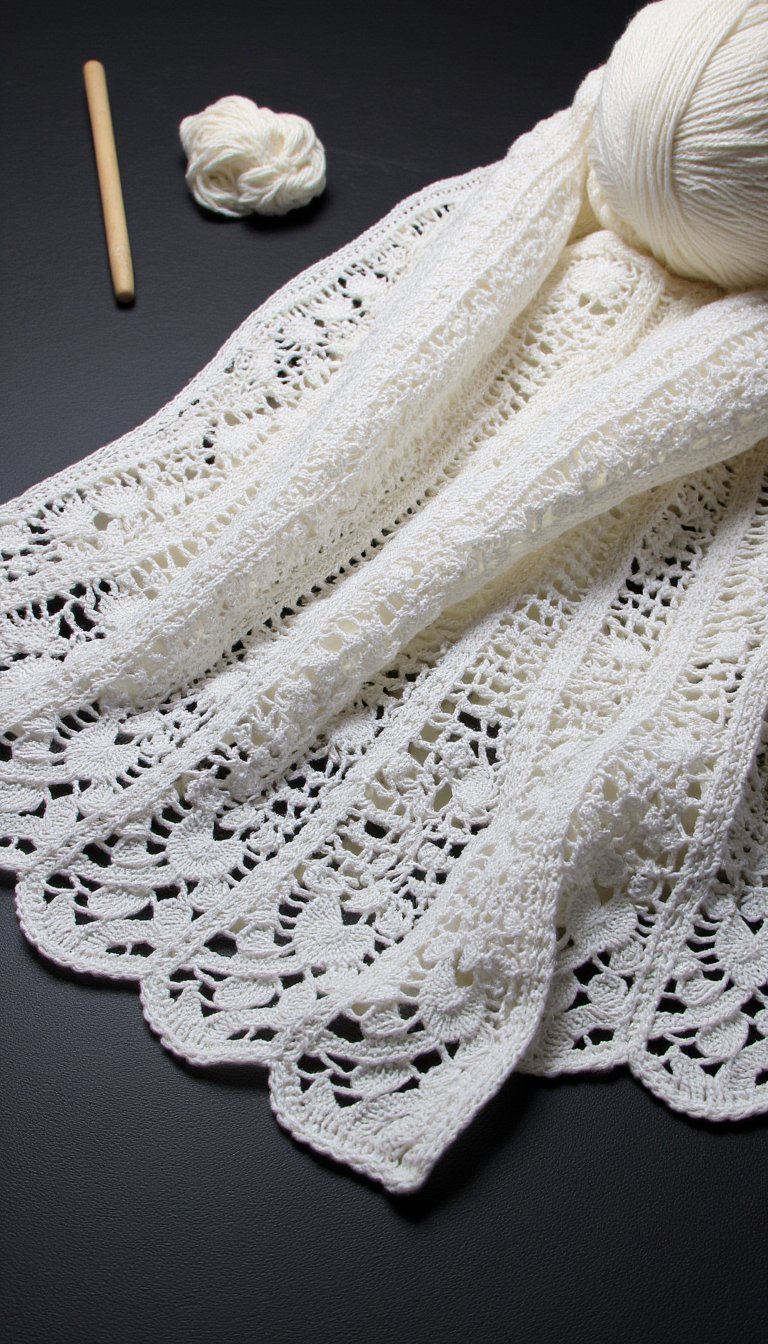 3. The Elegant Filet Crochet Scarf