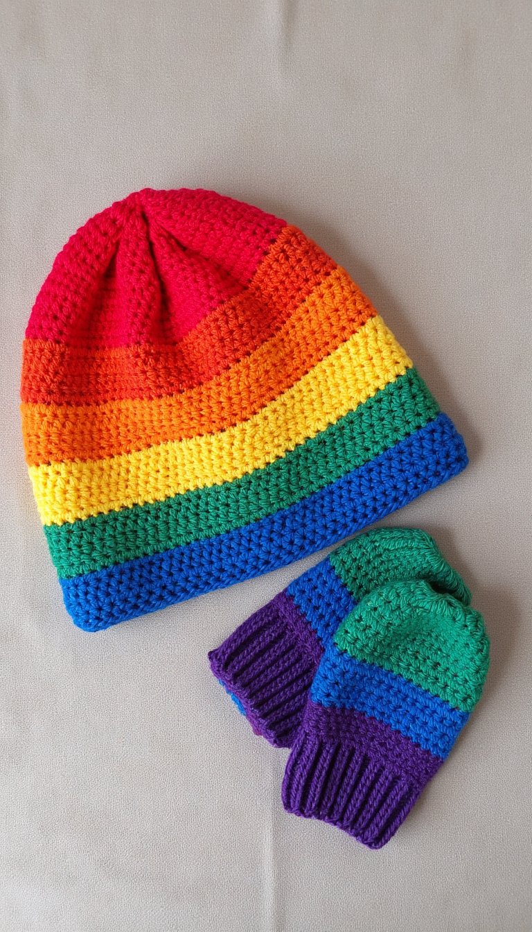 10. A Coordinating Rainbow Hat and Mittens Set