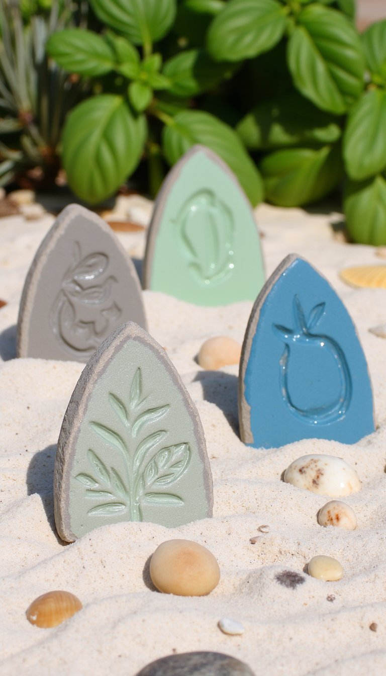 13. Whimsical Ceramic Garden Markers