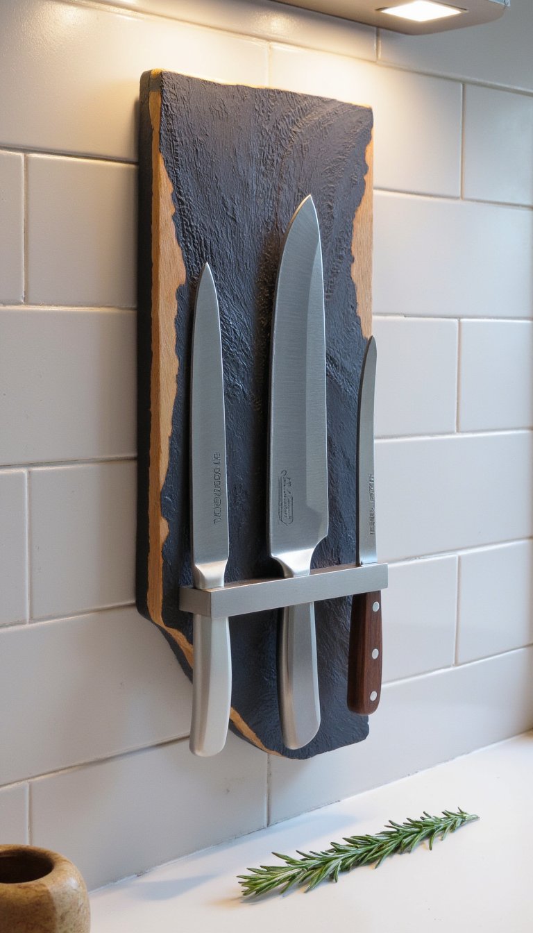 13. Clay-Backed Magnetic Knife Strip for the Kitchen Hobbyist