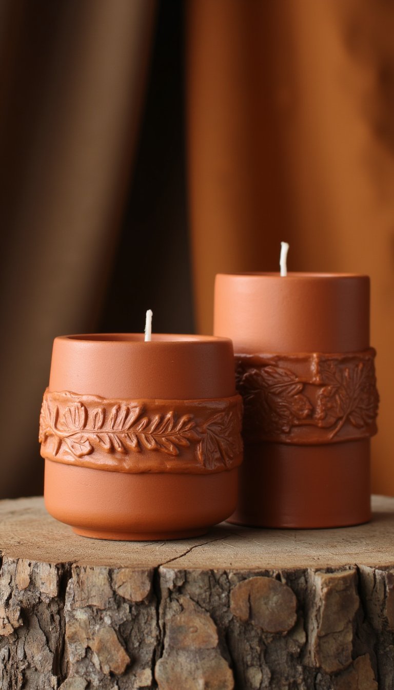 12. Candlestick Holders with Leaf Impressions