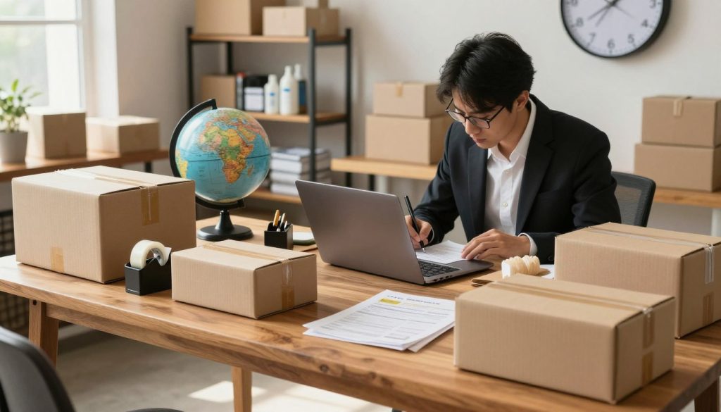 International shipping package preparation for UPS delivery