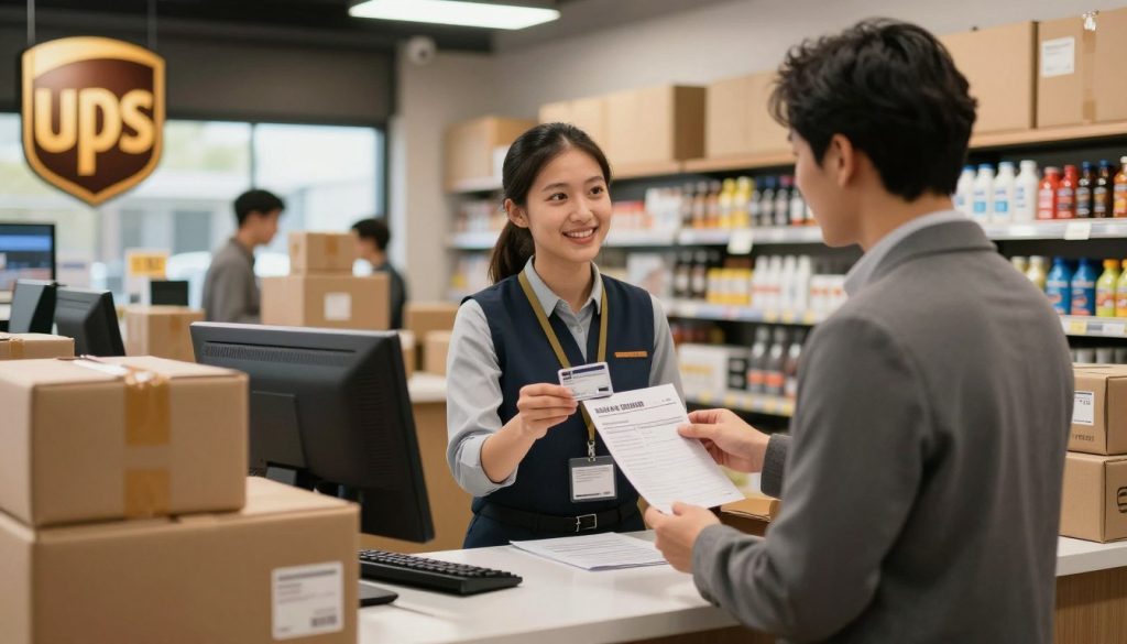 Picking up held package at UPS Store with ID and tracking number